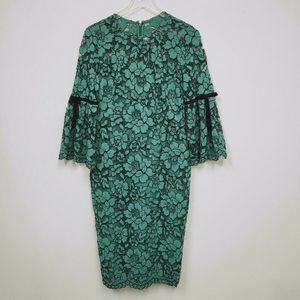 $1490 NEW Lela Rose Corded Lace Flounce Sleeve Sheath Dress Jade Green sz 8